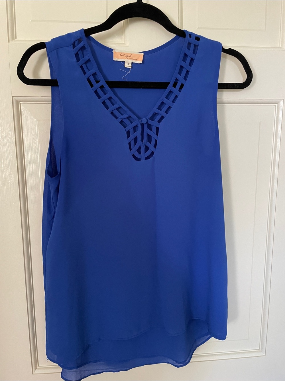 Woven-Trim Royal Blue Sleeveless Tank Top